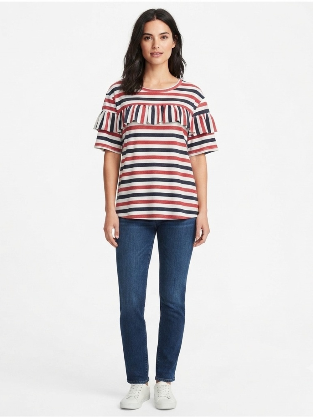 143 Story Striped Ruffled Top Medium